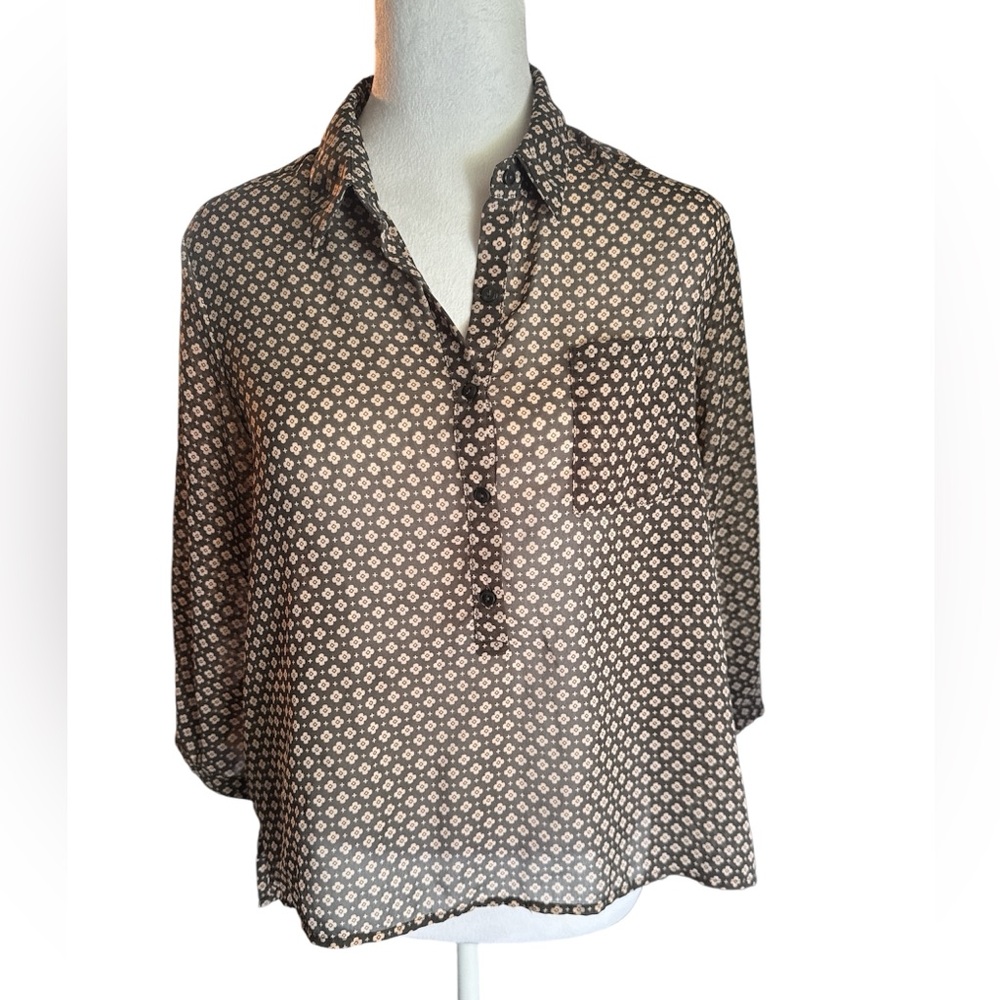 American Eagle Outfitters Black and Cream Blouse Size SP